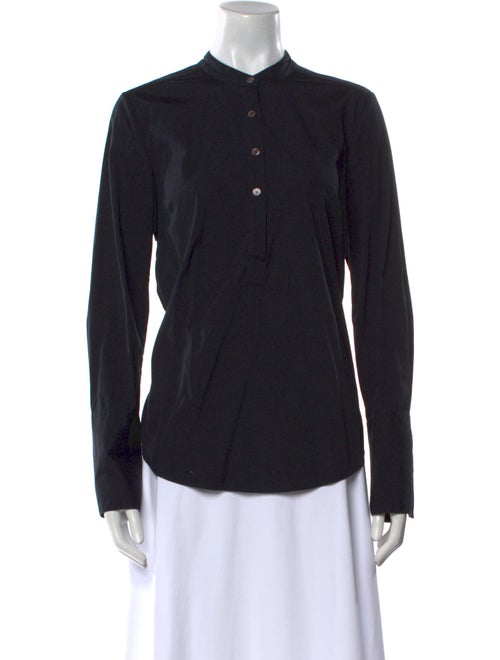 Veronica Beard Mock Neck Long Sleeve Button-Up Top