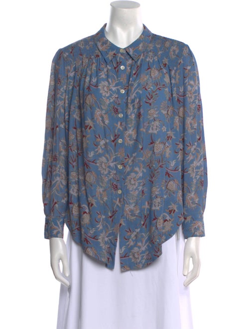Veronica Beard Floral Print Long Sleeve Button-Up Top