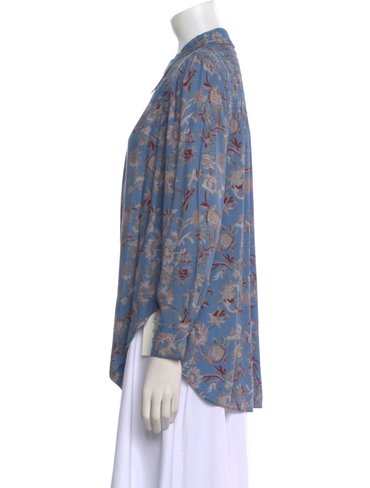 Veronica Beard Floral Print Long Sleeve Button-Up Top