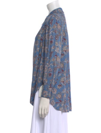 Veronica Beard Floral Print Long Sleeve Button-Up Top