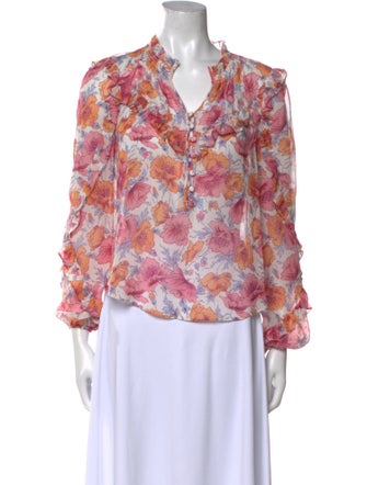 Veronica Beard Floral Print V-Neck Blouse