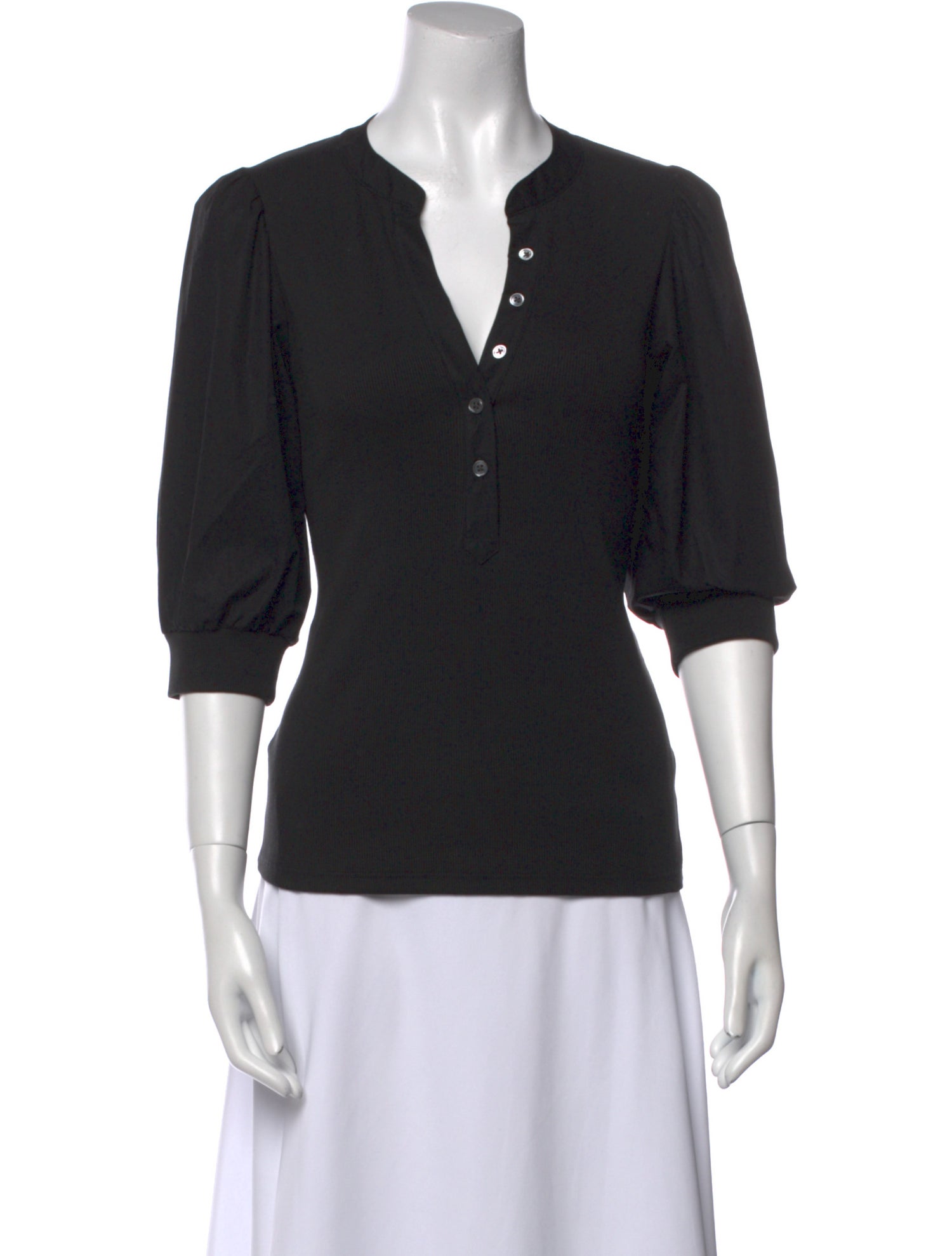 Veronica Beard V-Neck Three-Quarter Sleeve Polo