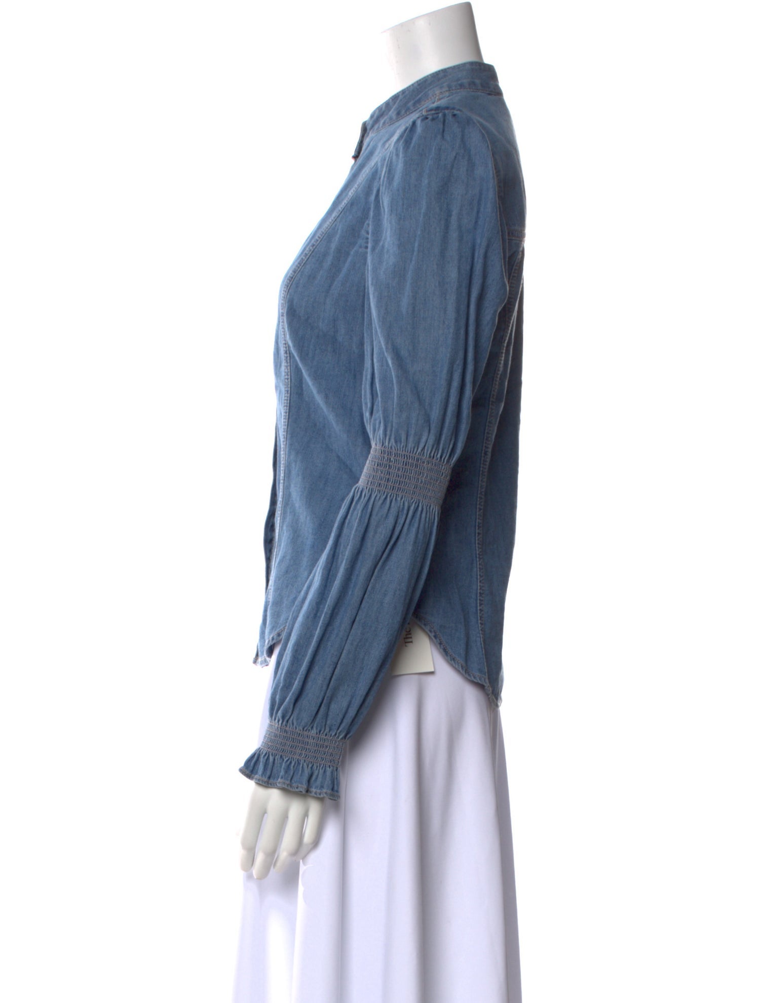 Veronica Beard Mock Neck Long Sleeve Button-Up Top