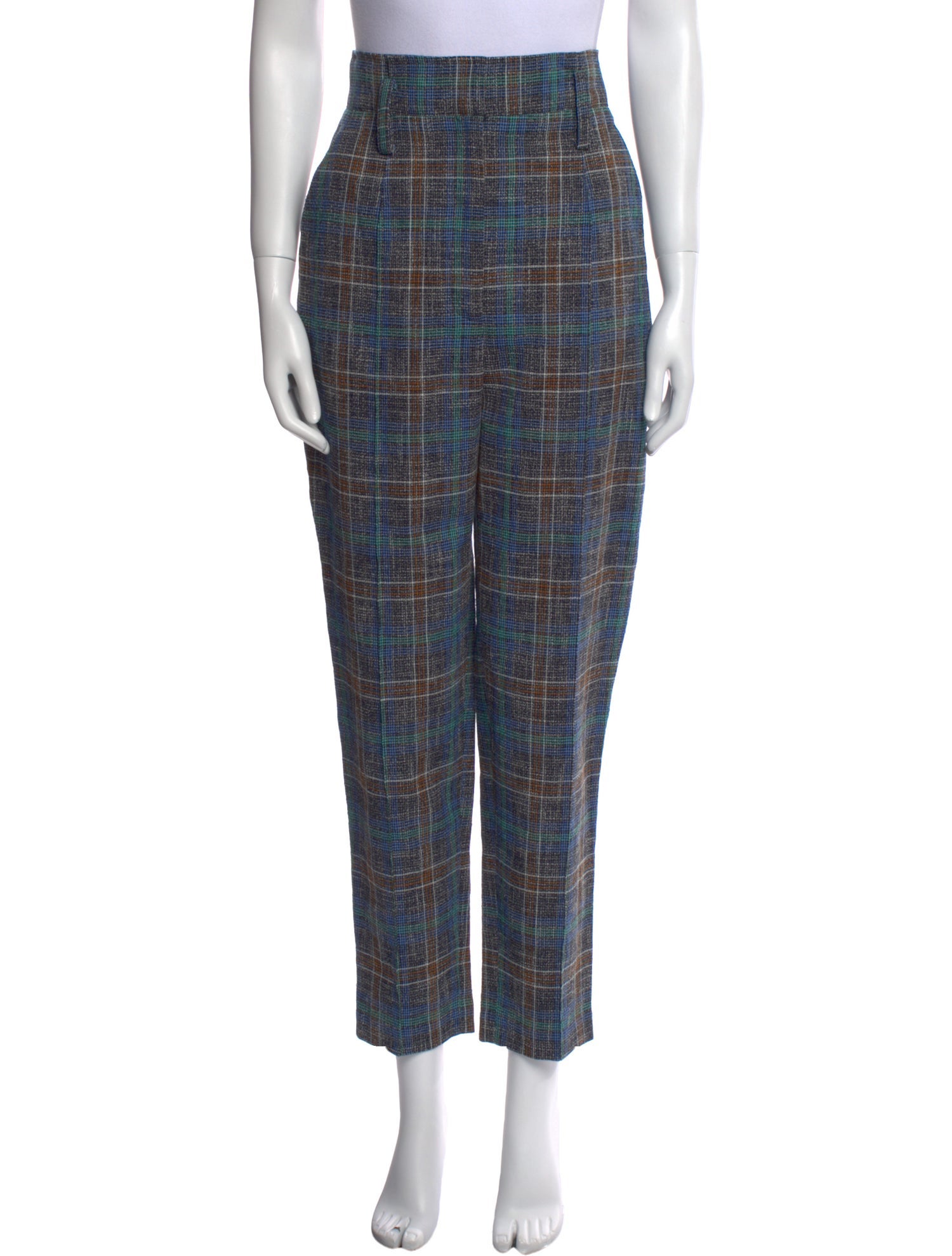 Veronica Beard Plaid Print Straight Leg Pants