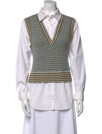 Veronica Beard Merino Wool Striped Button-Up Top