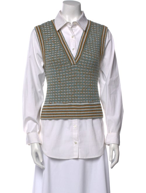 Veronica Beard Merino Wool Striped Button-Up Top