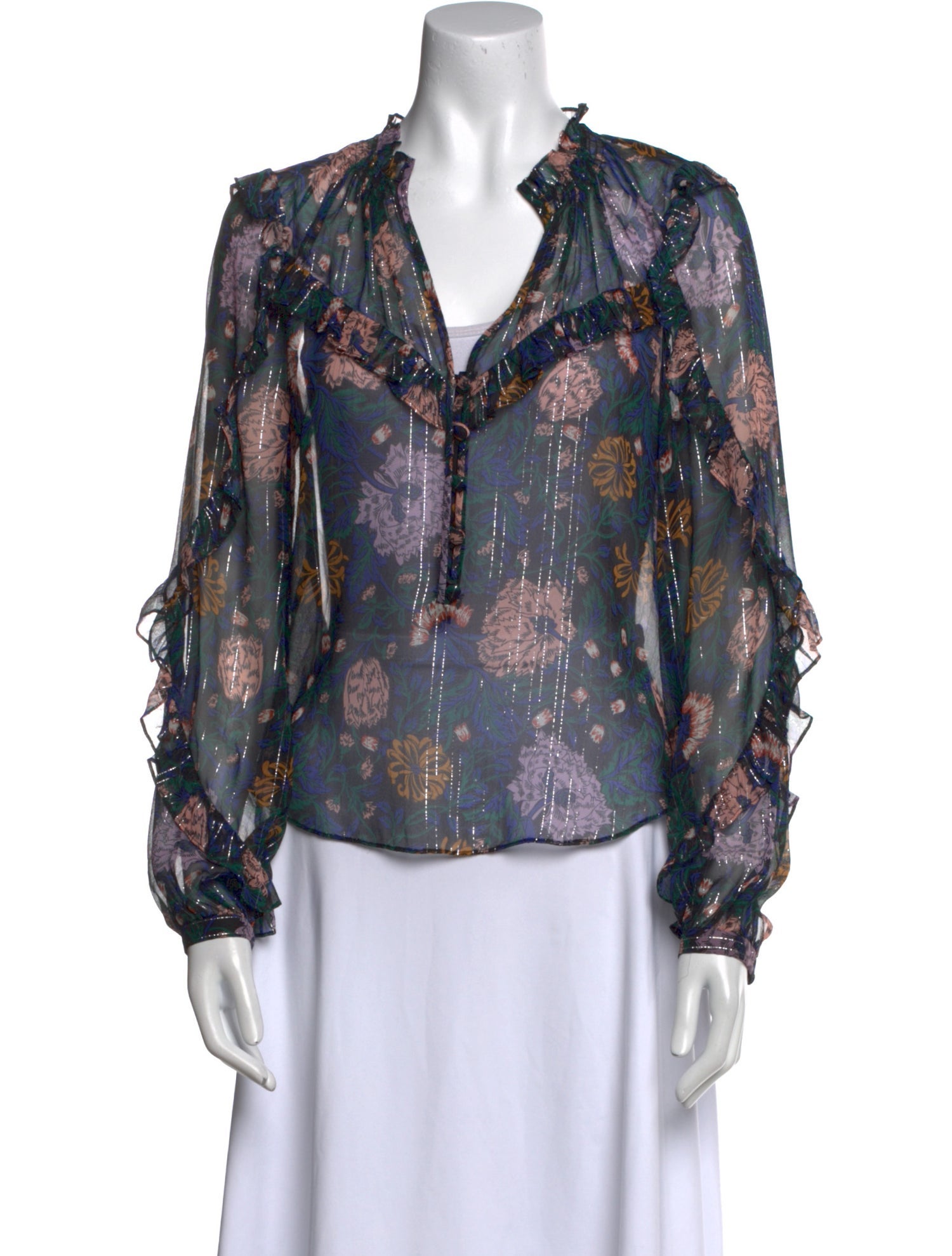 Veronica Beard Floral Print V-Neck Blouse