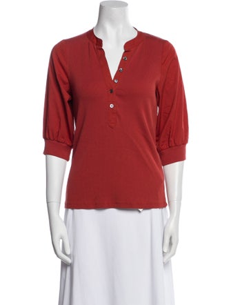 Veronica Beard V-Neck Three-Quarter Sleeve Polo