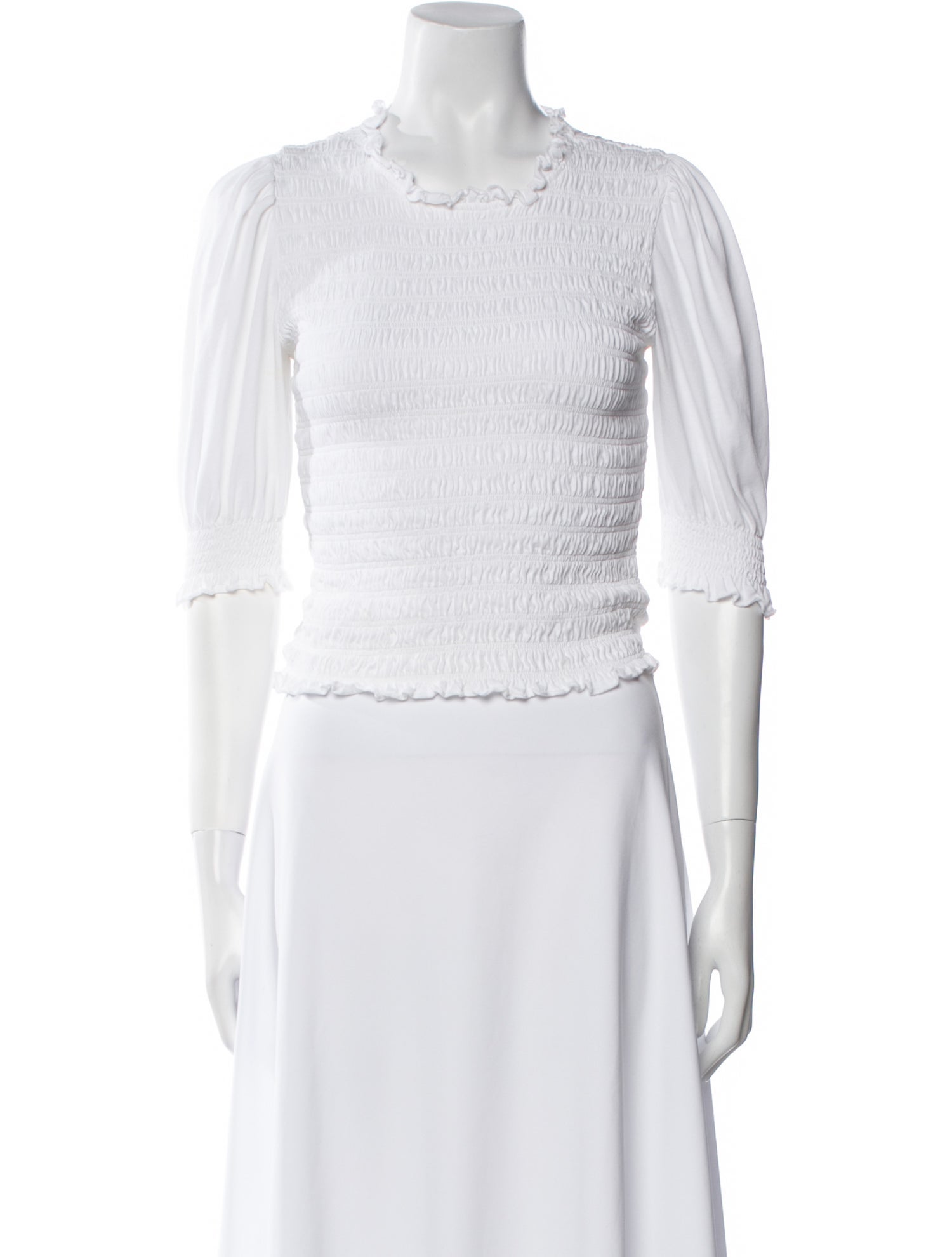 Veronica Beard Crew Neck Three-Quarter Sleeve Crop Top