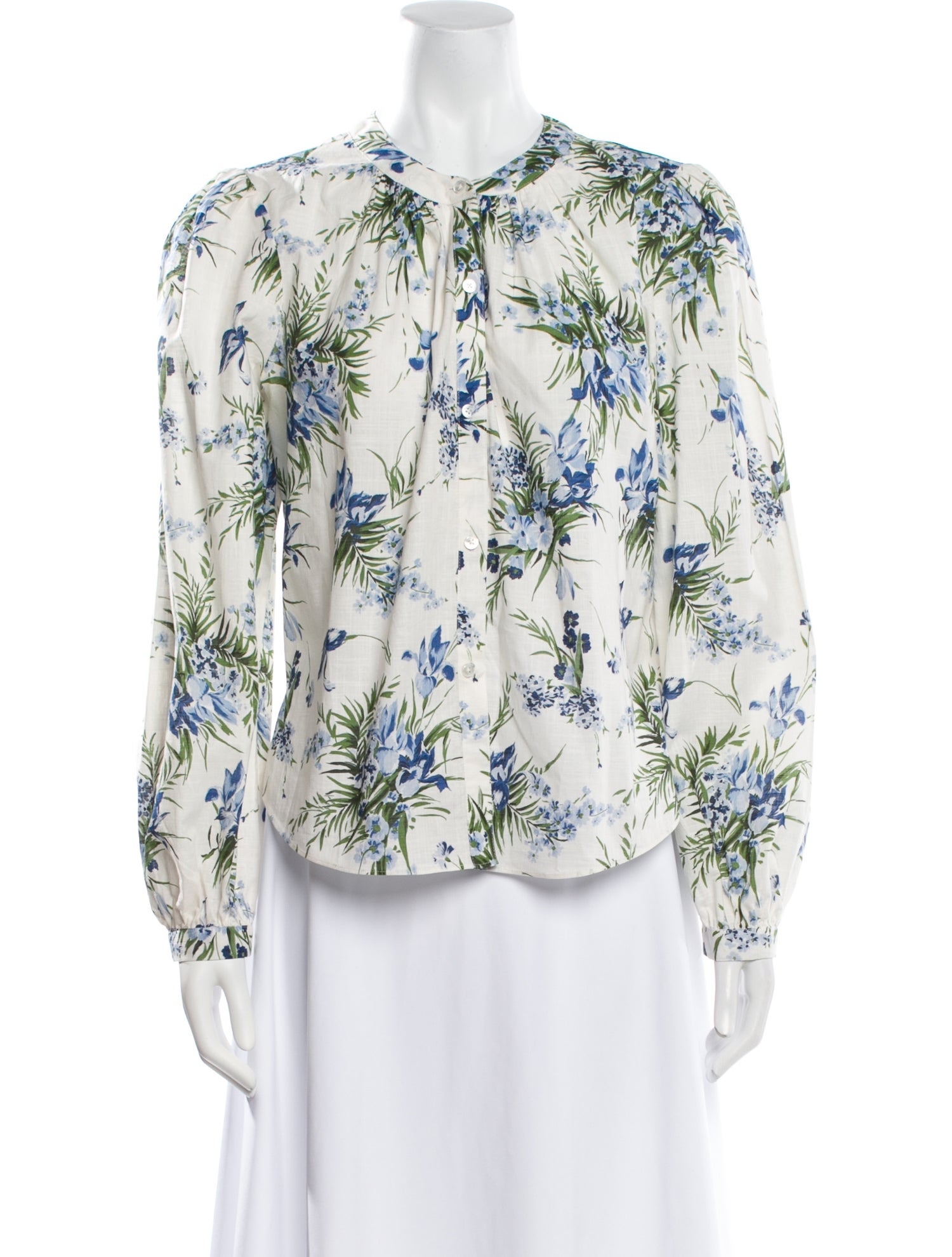 Veronica Beard Floral Print Crew Neck Blouse