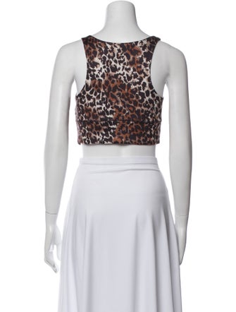 Veronica Beard Animal Print Scoop Neck Crop Top