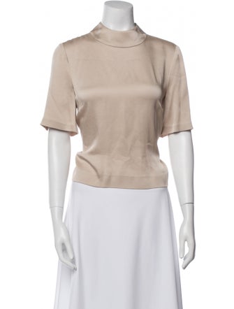 Veronica Beard Mock Neck Short Sleeve Crop Top