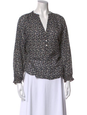 Veronica Beard Floral Print V-Neck Blouse