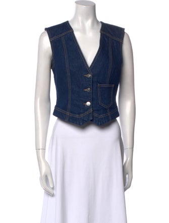 Veronica Beard V-Neck Sleeveless Crop Top