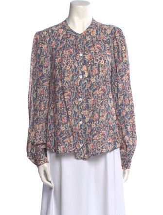 Veronica Beard Floral Print Crew Neck Blouse