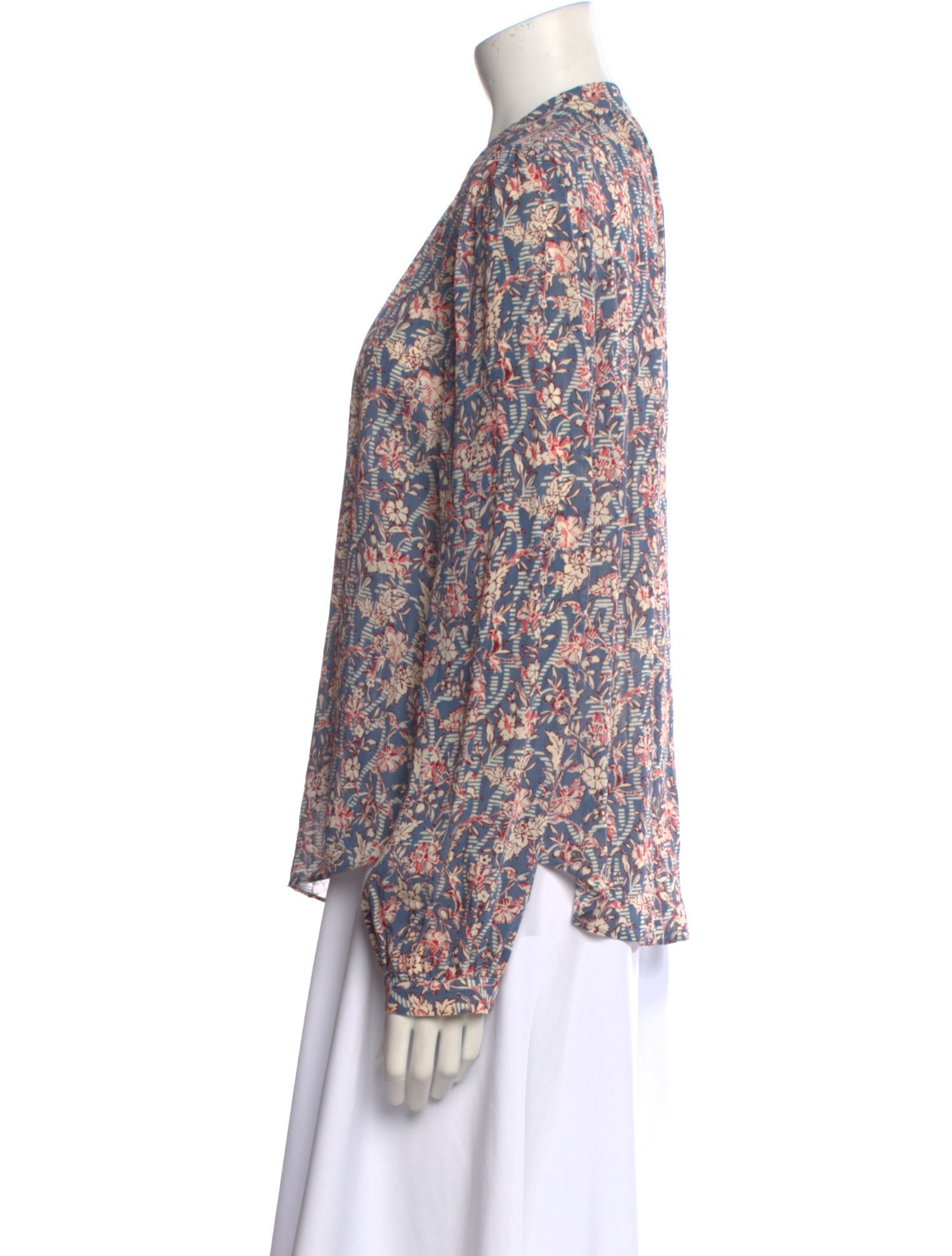 Veronica Beard Floral Print Crew Neck Blouse