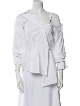 Veronica Beard One-Shoulder Three-Quarter Sleeve Button-Up Top