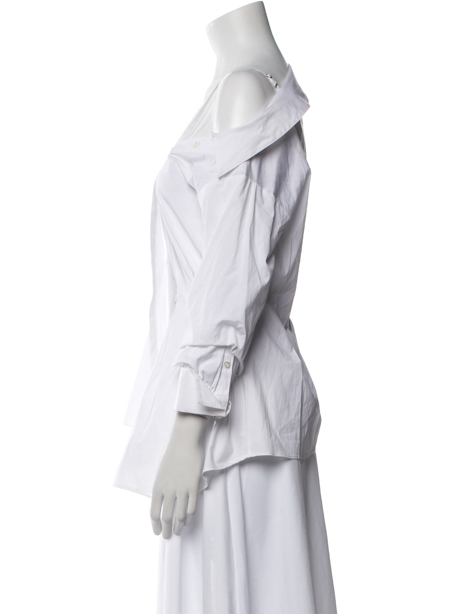 Veronica Beard One-Shoulder Three-Quarter Sleeve Button-Up Top