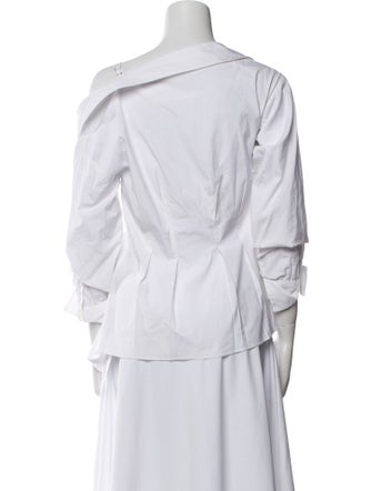 Veronica Beard One-Shoulder Three-Quarter Sleeve Button-Up Top