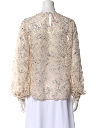 Veronica Beard Lace Pattern Crew Neck Blouse