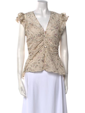 Veronica Beard Printed V-Neck Top