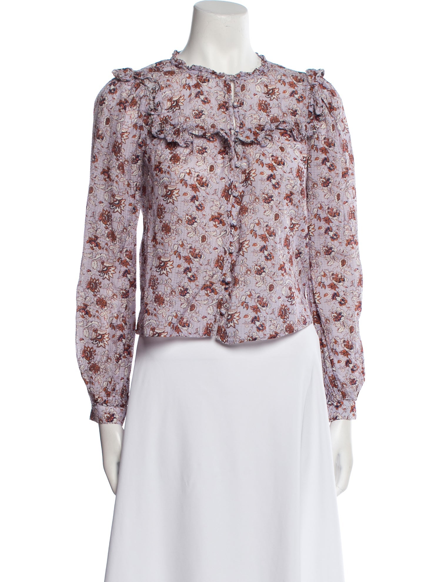 Veronica Beard Floral Print Crew Neck Blouse