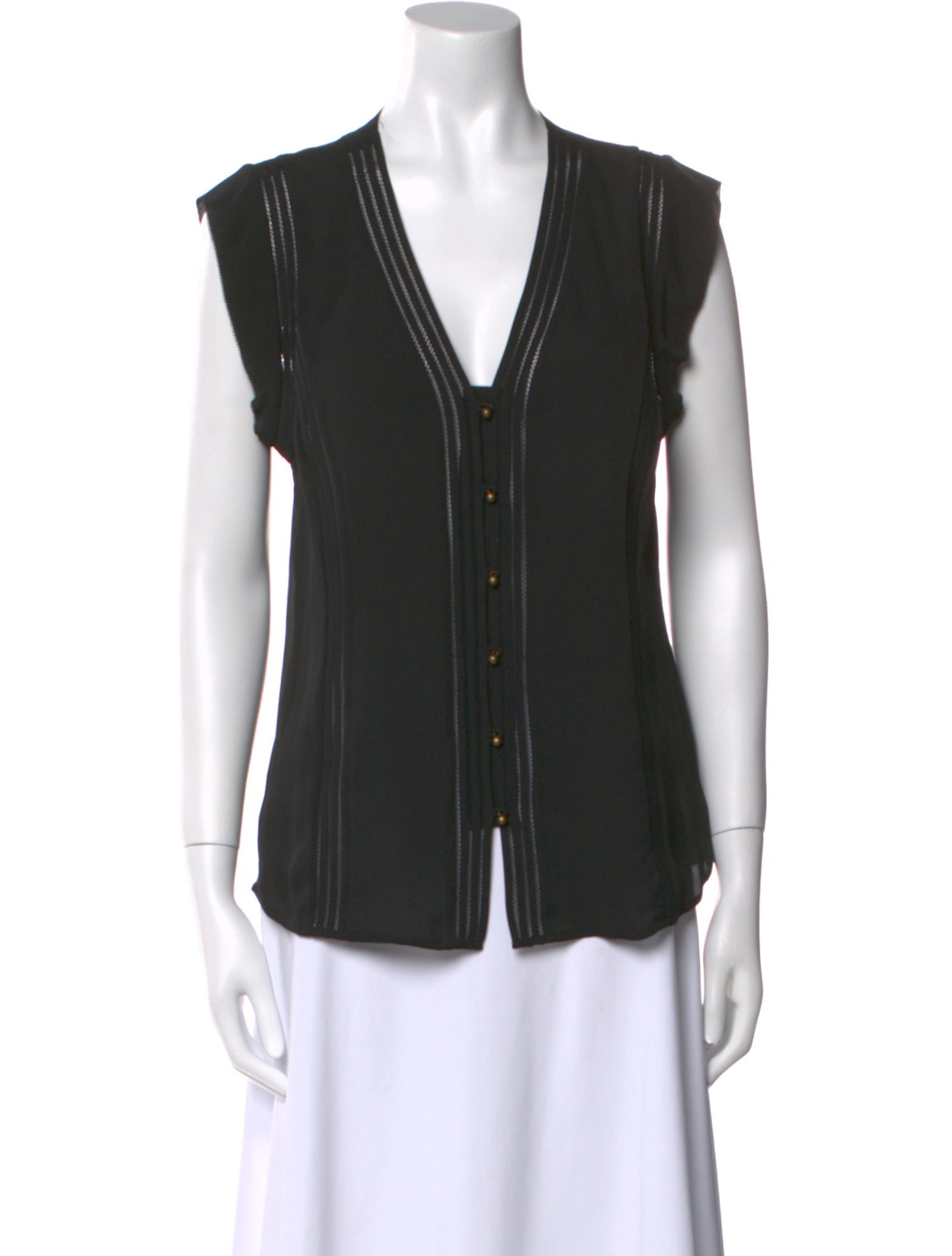 Veronica Beard Silk V-Neck Button-Up Top