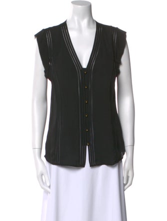 Veronica Beard Silk V-Neck Button-Up Top