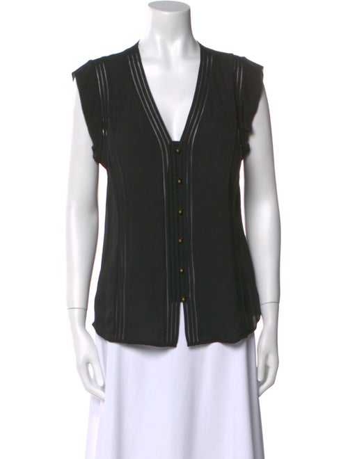 Veronica Beard Silk V-Neck Button-Up Top