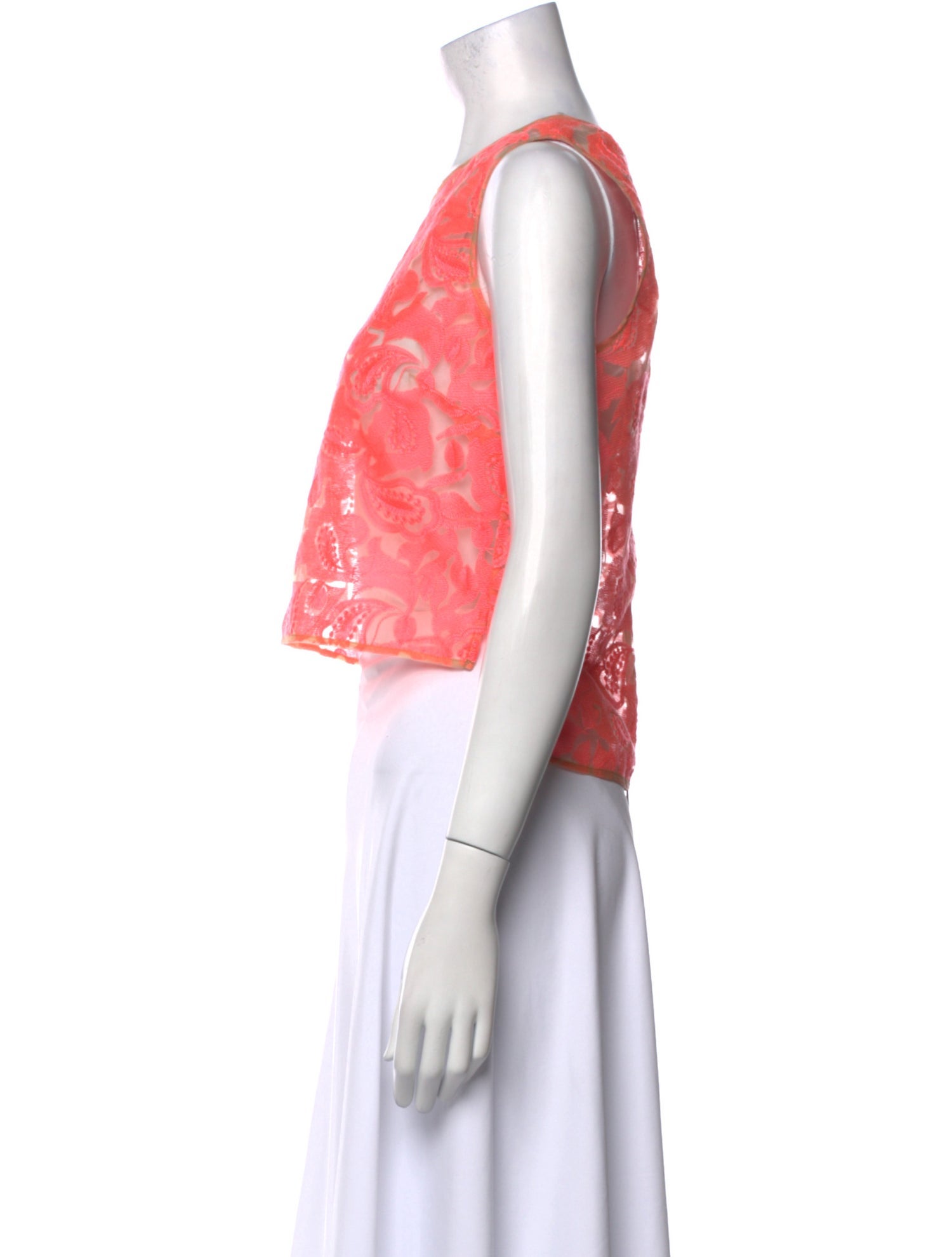 Veronica Beard Lace Pattern Scoop Neck Crop Top