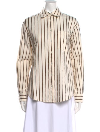 Veronica Beard Striped Long Sleeve Button-Up Top
