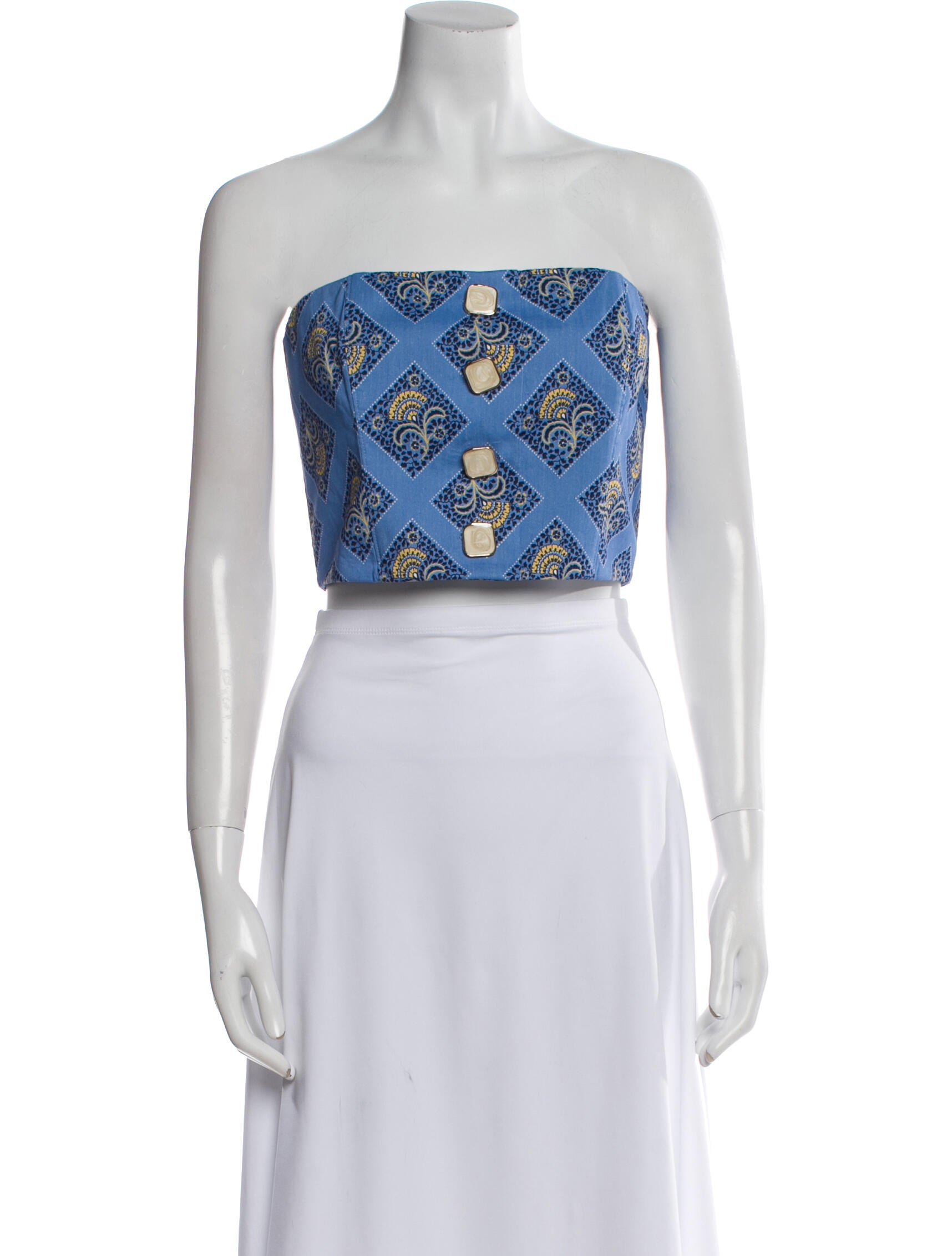 Veronica Beard Printed Strapless Crop Top