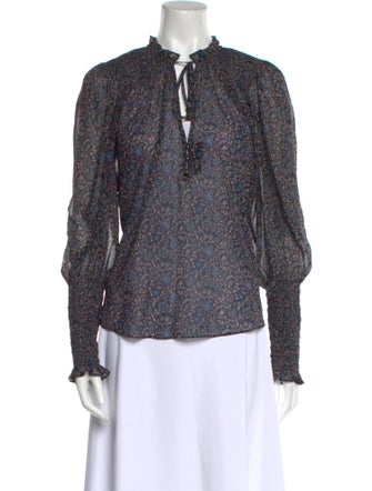 Veronica Beard Floral Print Tie Neck Blouse