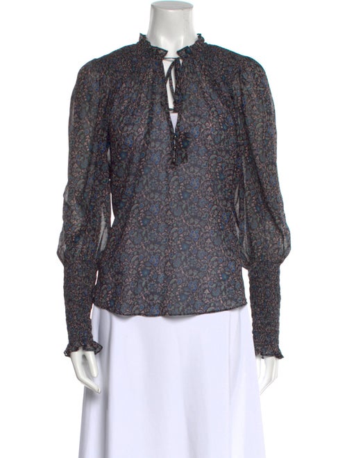 Veronica Beard Floral Print Tie Neck Blouse