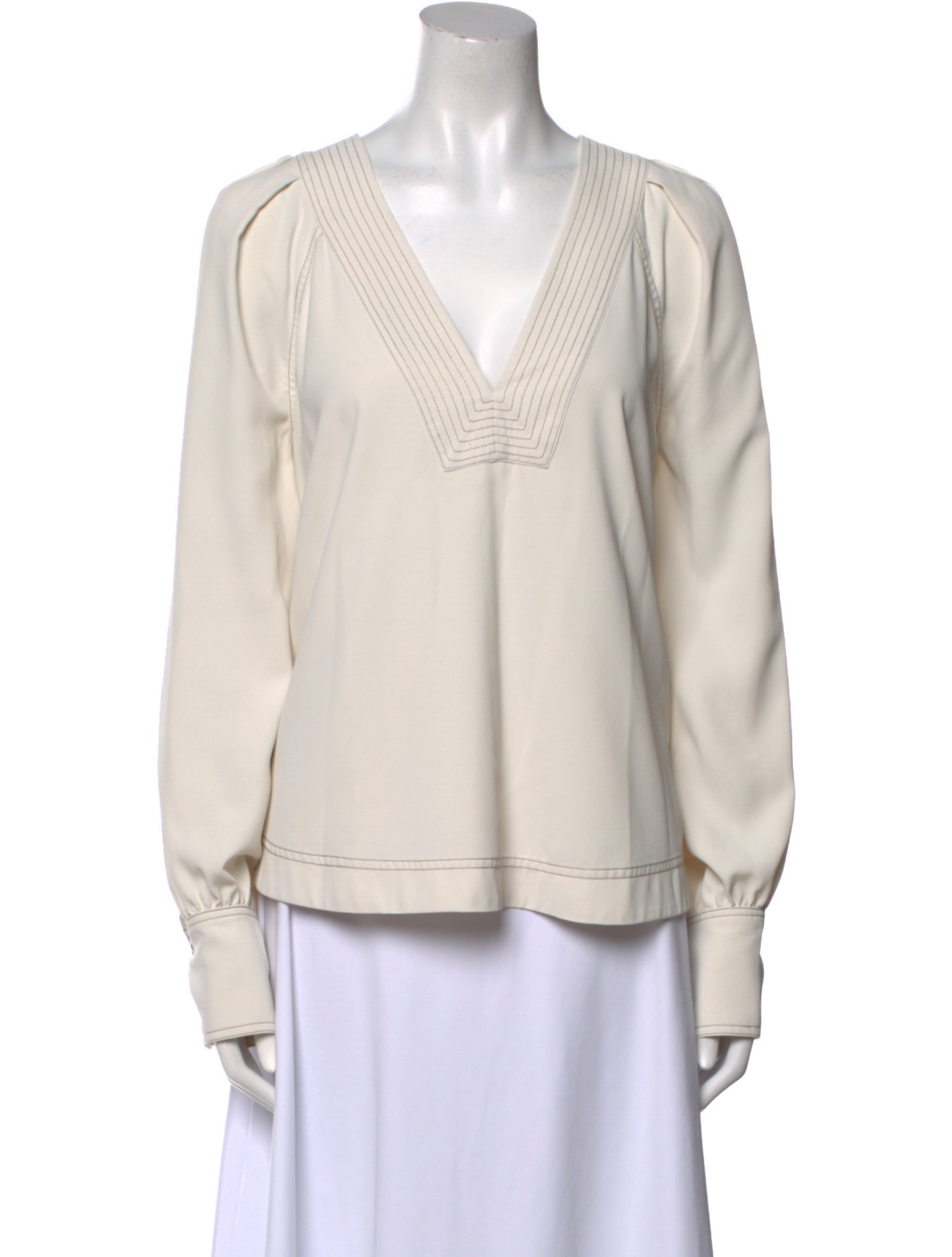 Veronica Beard V-Neck Long Sleeve Polo