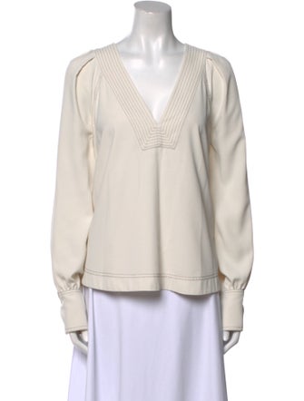 Veronica Beard V-Neck Long Sleeve Polo