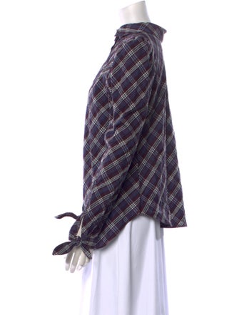 Veronica Beard Plaid Print Mock Neck Button-Up Top