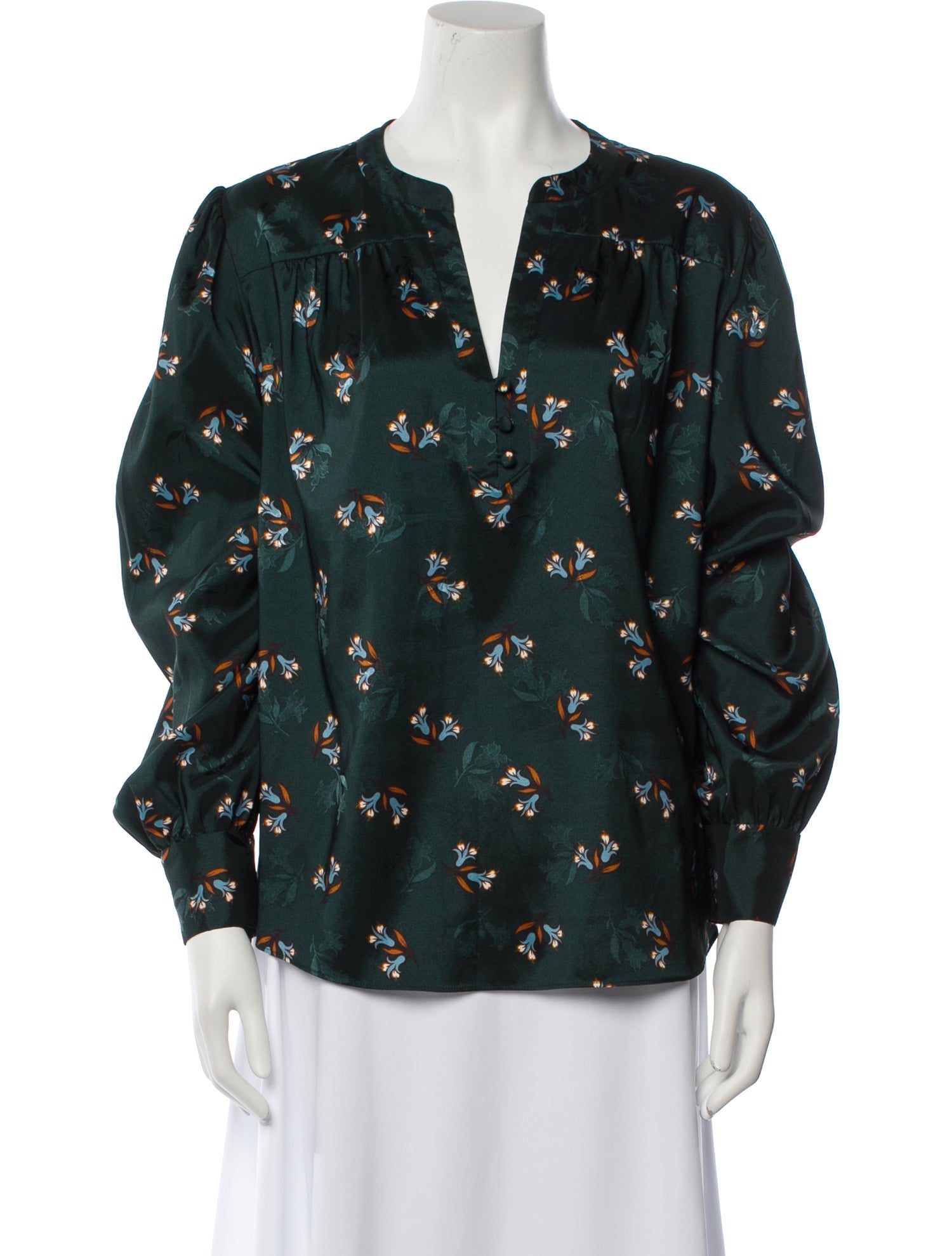 Veronica Beard Floral Print V-Neck Blouse