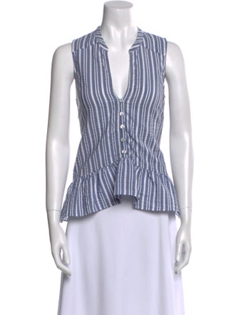 Veronica Beard Striped V-Neck Crop Top