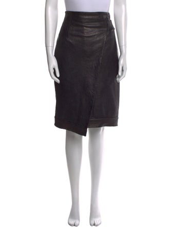 Veronica Beard Lamb Leather Knee-Length Skirt