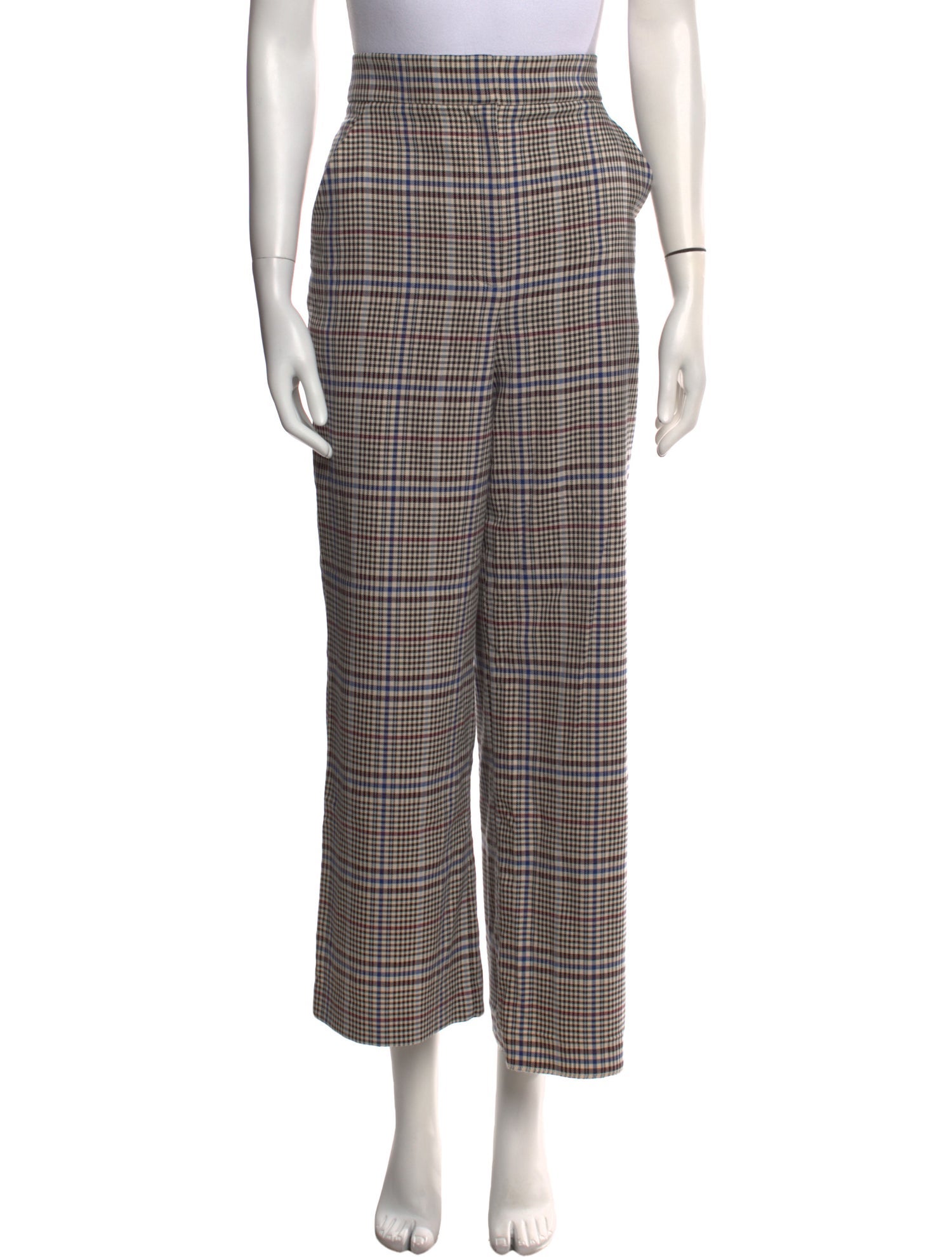 Veronica Beard Plaid Print Wide Leg Pants