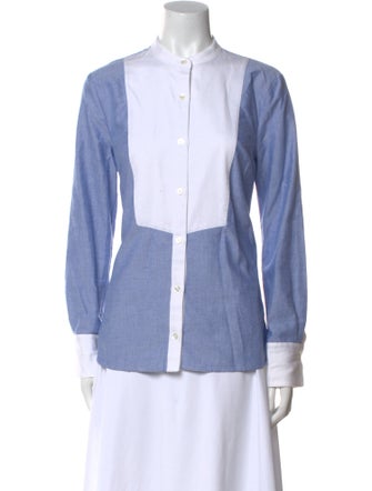 Veronica Beard Mock Neck Long Sleeve Button-Up Top