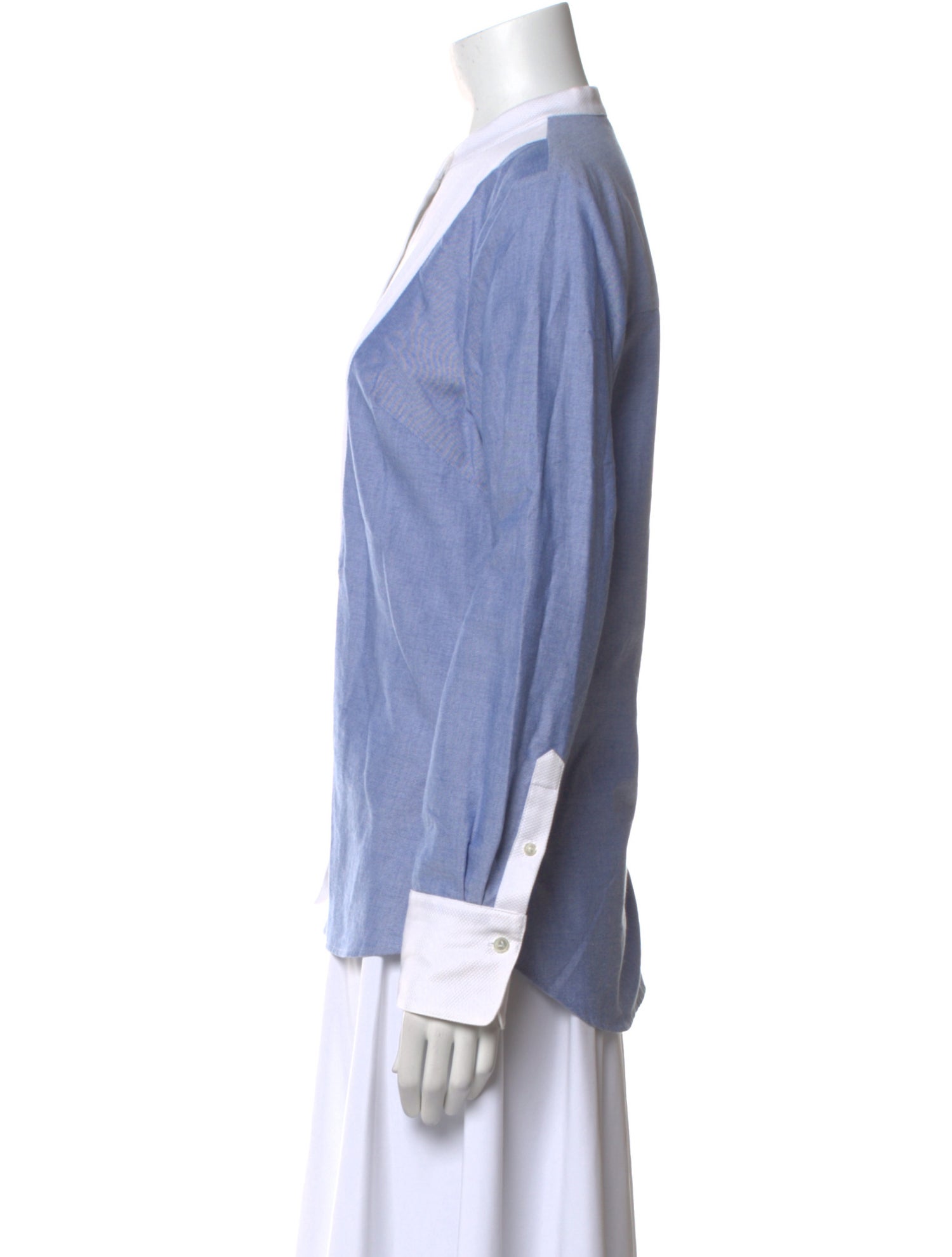 Veronica Beard Mock Neck Long Sleeve Button-Up Top