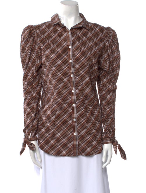 Veronica Beard Plaid Print Long Sleeve Button-Up Top