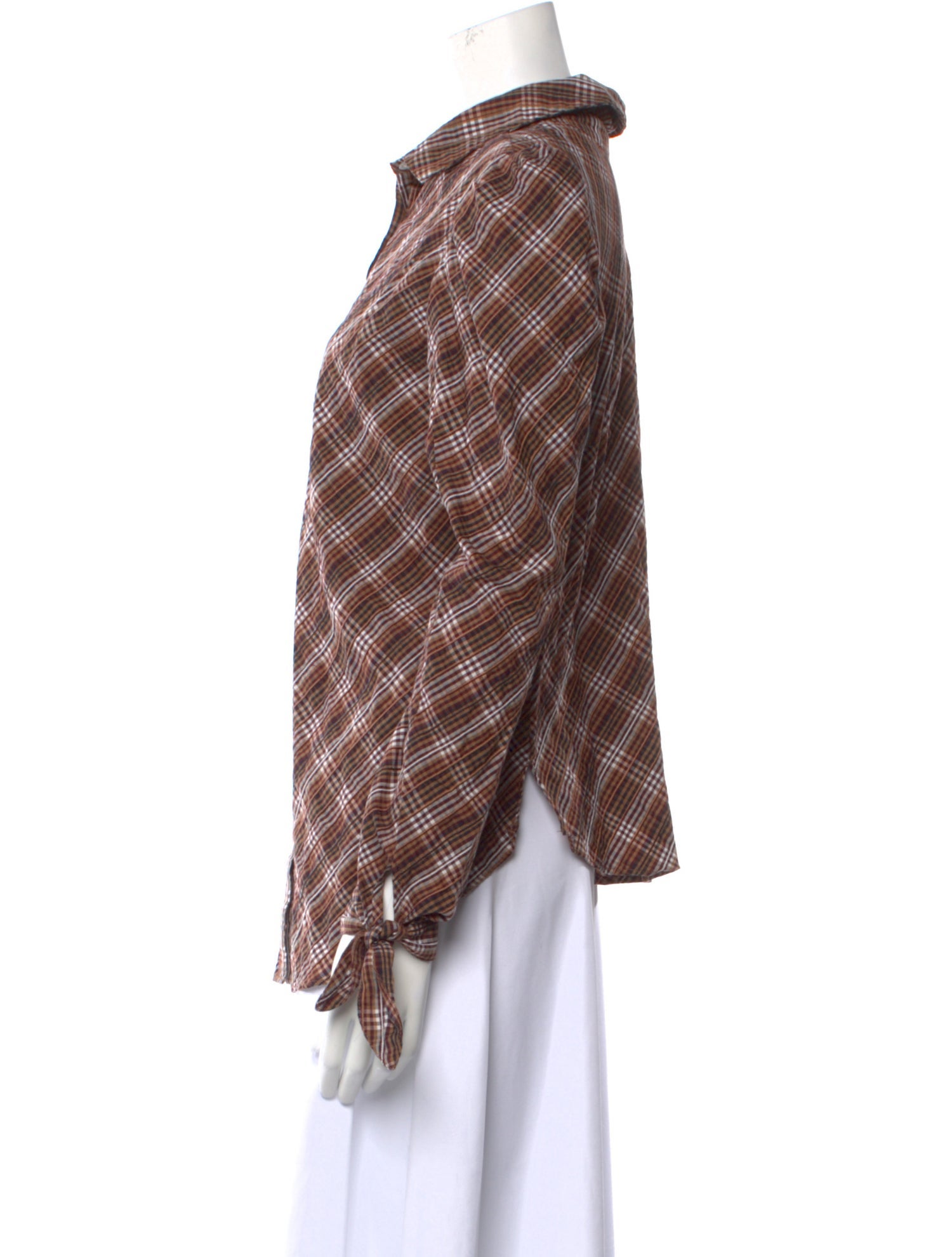 Veronica Beard Plaid Print Long Sleeve Button-Up Top