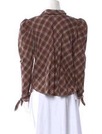 Veronica Beard Plaid Print Long Sleeve Button-Up Top