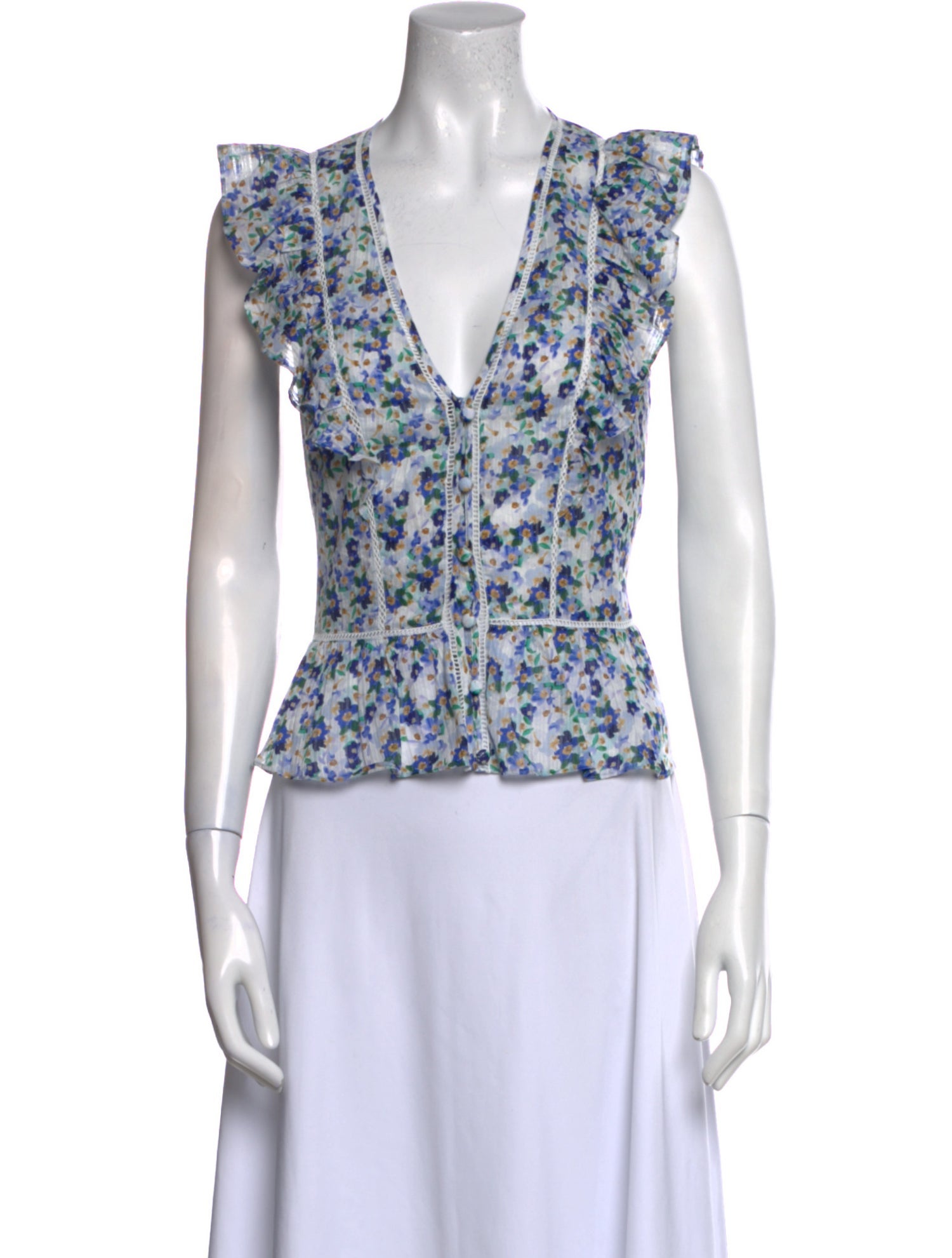 Veronica Beard Floral Print V-Neck Crop Top