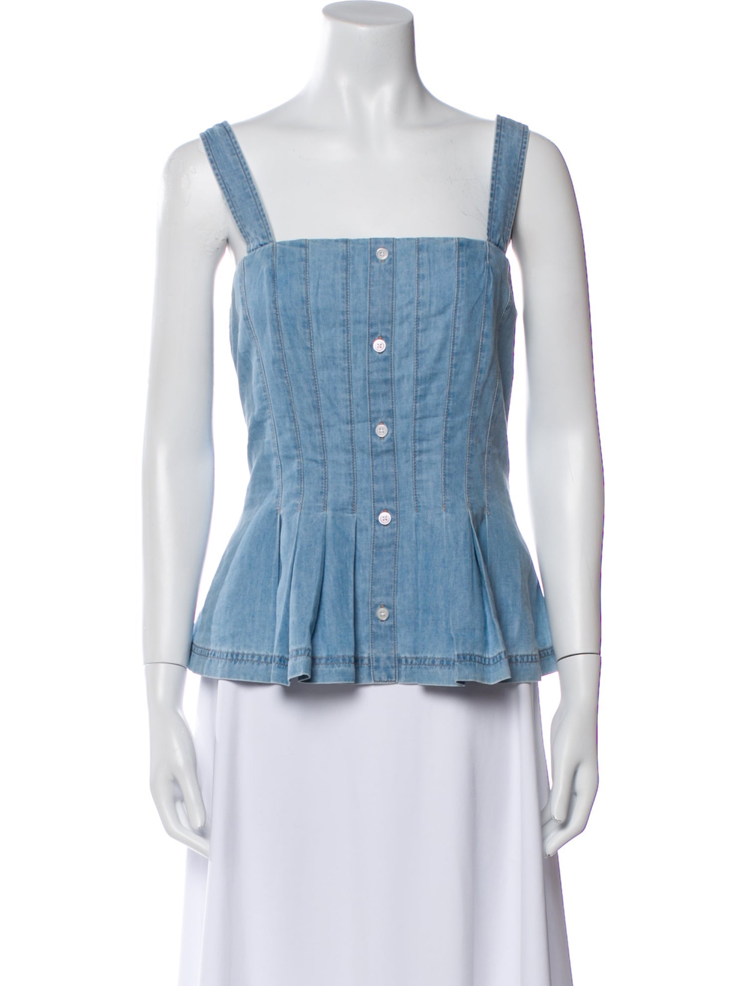 Veronica Beard Square Neckline Sleeveless Button-Up Top