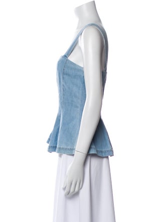 Veronica Beard Square Neckline Sleeveless Button-Up Top