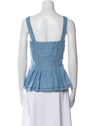 Veronica Beard Square Neckline Sleeveless Button-Up Top